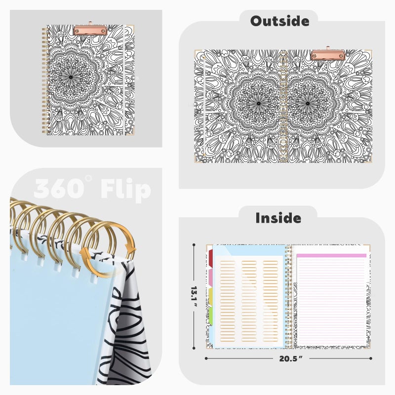 EYROZILL Clipboard with Storage  Clipboards for Letter Size  Clip Board with 5 Folders and 10 Pockets  Spiral Cute Clipboard for Office School Nursing  8.5'' x 11'' (Mandala  Letter Size) - Image 3